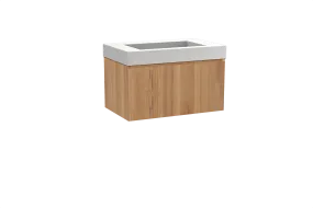 Balmani Idra meuble salle de bains suspendu 90 x 55 cm teck avec Modus plan simple en solid surface blanc mat