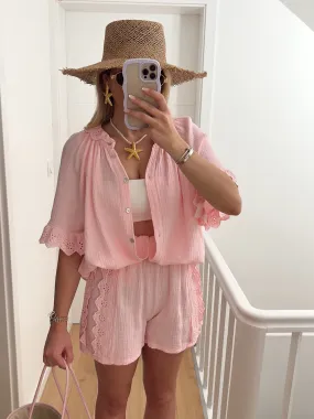 Ensemble FIONA Short et chemise en gaze de coton rose