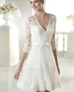 Robe de mariée Gaze 1/2 Manche Naturel taille Tissu Dentelle A-ligne